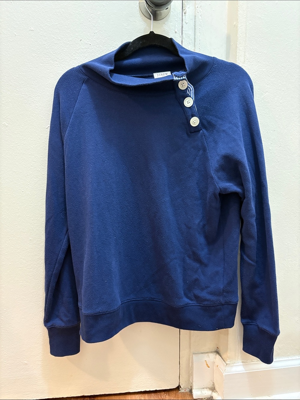 J. Crew Factory Navy Blue Button Shoulder Sweatshirt Size Small
